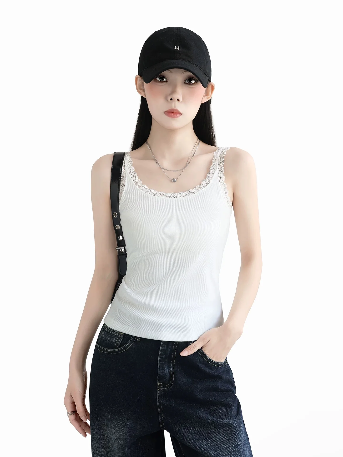 Women's Slim Fit Tank Top Lace Trim 95 Cotton Backless Summer New Style Inner Wear Outer Wear Base Layer Beautiful Back Shirt