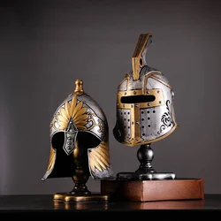 European Retro Samurai Helmet Ornament, Iron Art Bar Decor, Creative Battle Helmet Decoration, Home Accessories, Unique Piece.