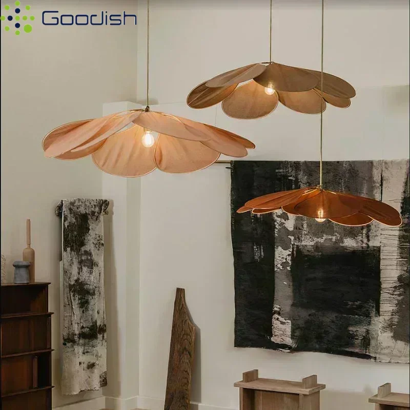 

Janpanese Wabi-sabi LED Pendant Lights Wicker Ratten Lotus Leaf Shaped Creative Lamps for Living Room Home Decoration Chandelier