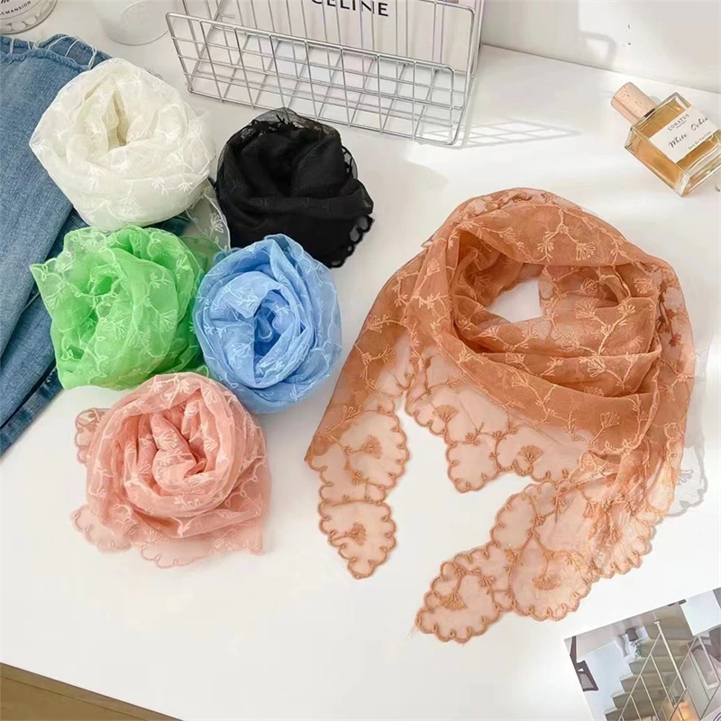 Women Lace Triangle Scarf Sweet Girls Sunscreen Scarf Spring Summer French Beach Style Hair Tie Vintage Female Lady Muslim Hijab