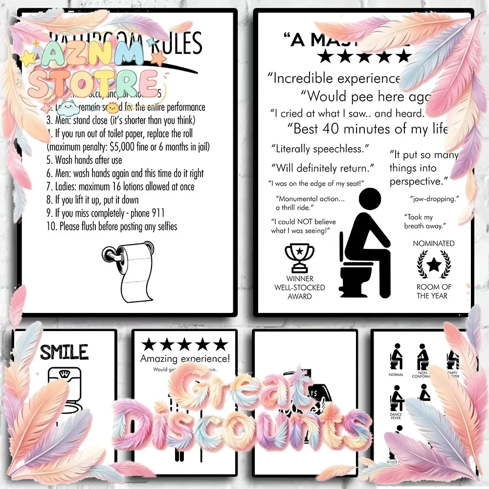 Abstract Toilet Rules Poster Humour Picture Funny Bathroom Canvas Painting Wall Art WC Toilet Room Mural Wash Room Decor