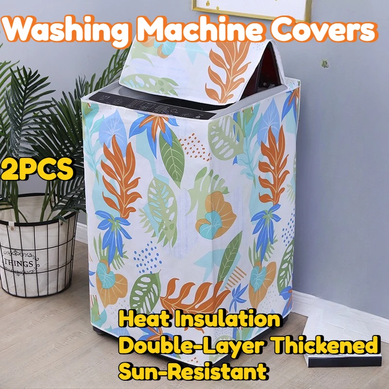 

Washing Machine Covers Double Layer Thickened Oxford Fabric Waterproof Sun Resistant Top Load Washers Heat Insulation 2Pcs