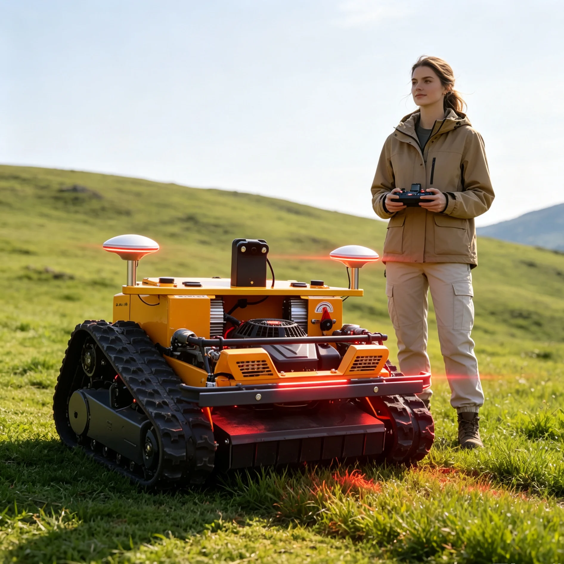 Customized Self-propelled 550GPS Remote Lawn Mower, Vivid Yellow Appearance, One Key Start For Home Garden