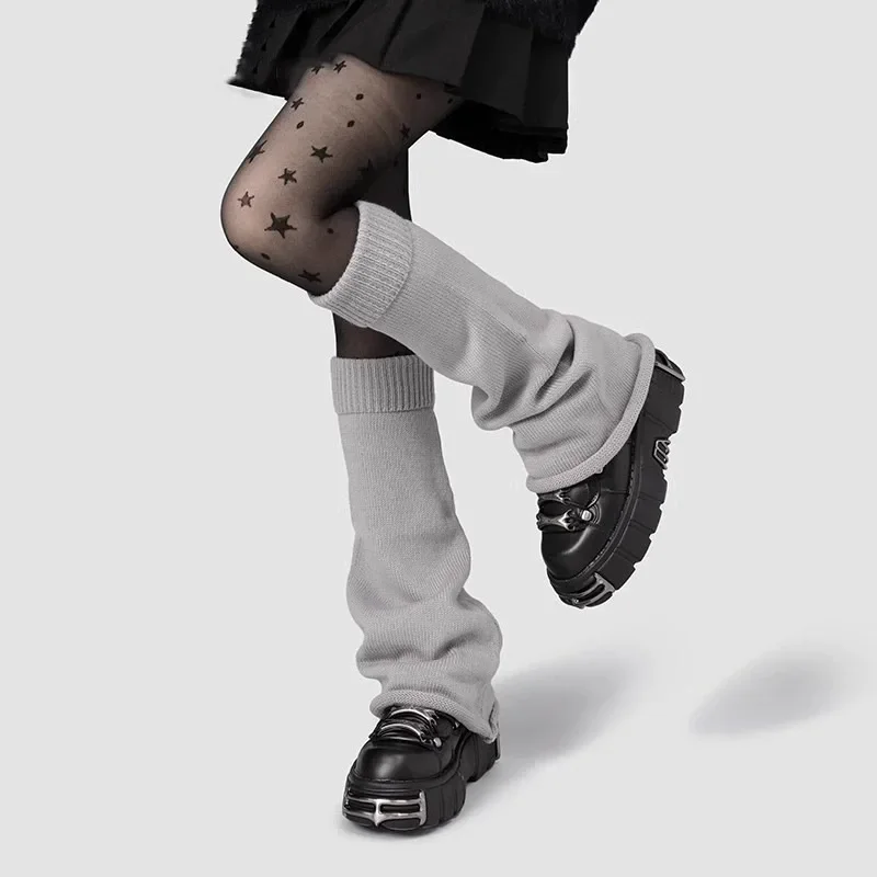 

Autumn Winter Women Calf Sock Sleeves Thickened Warm Fashionable Jk Spicy Girl Rolled Edge Horn Knitted Pile up female Long Sock