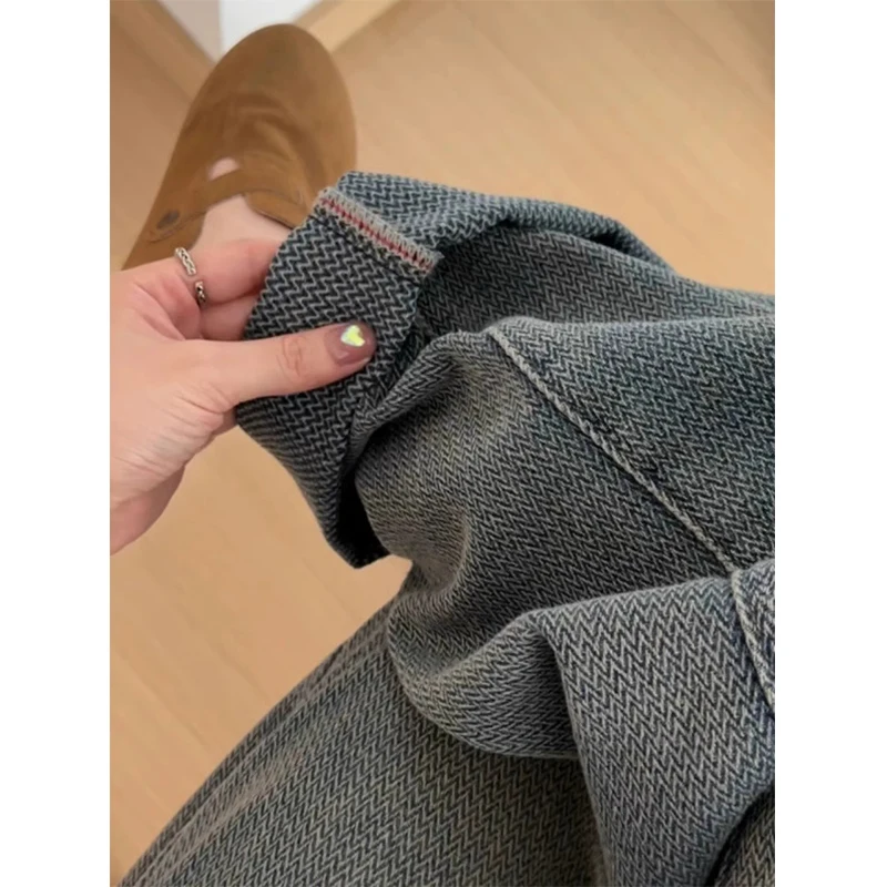 Hohe Taille, weites Bein, gerade geschnittene Jeans für Damen, Herbst, neue Sle Pear Ape, schlankmachende Hüfte, das amerikanische Sternenmuster bedeckt