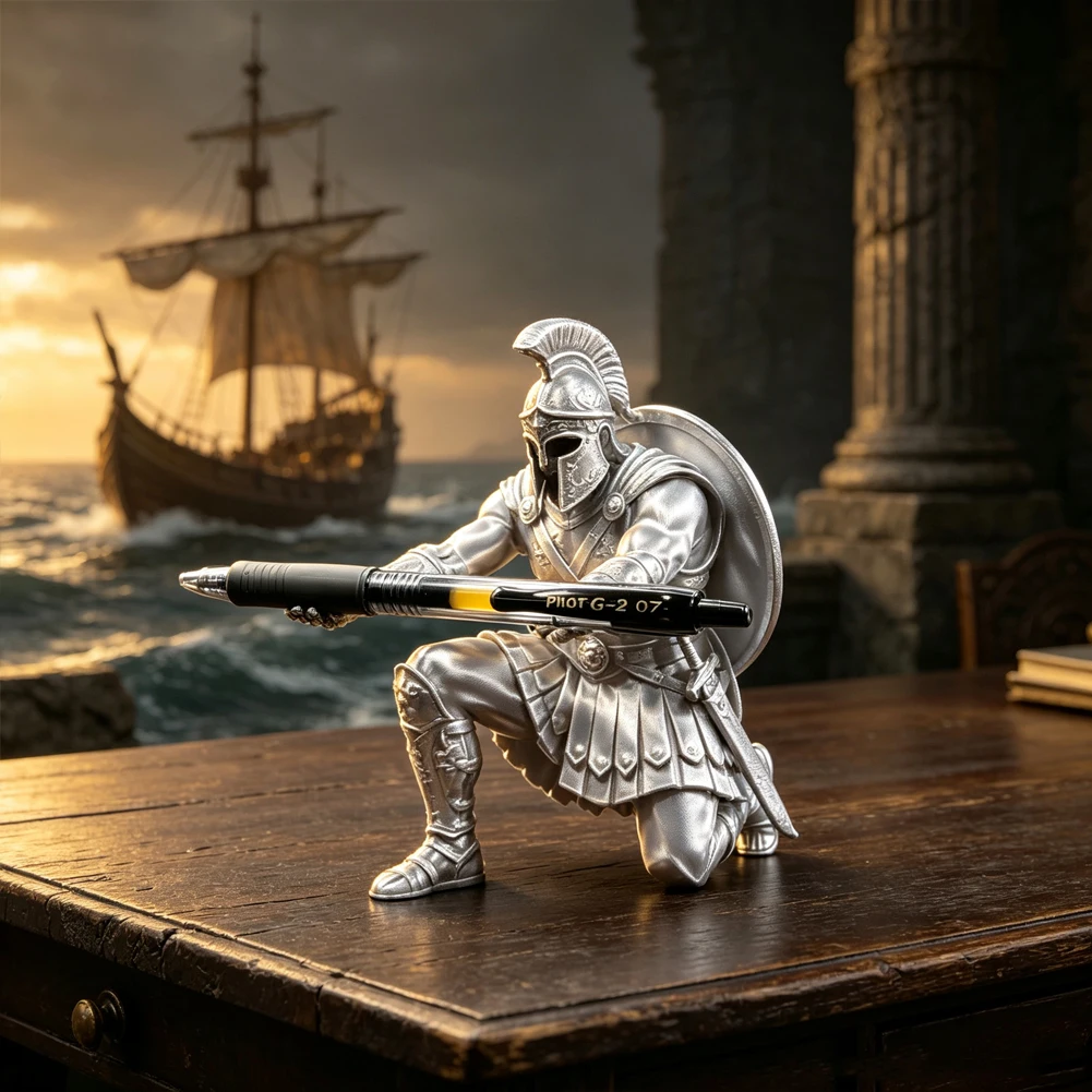 Ancient Greek Warrior Pen Holder 3D Printed Spartan Figurine Pencil Stand Desk Storage Retro Rome Soldier Office Decor Ornament