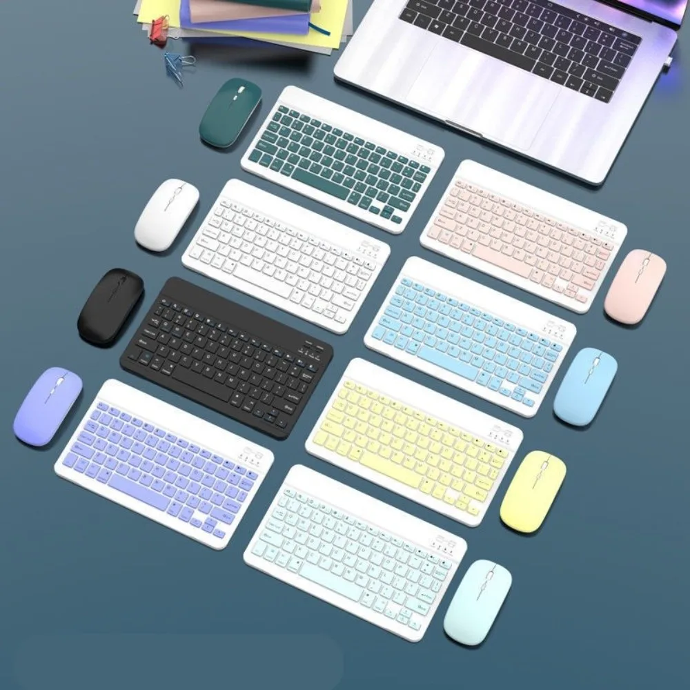 

10 inch Bluetooth Keyboard Mouse Set Wireless Rechargeable Keyboard Mouse Combos Ultra-Thin Silent Keyboard Mouse