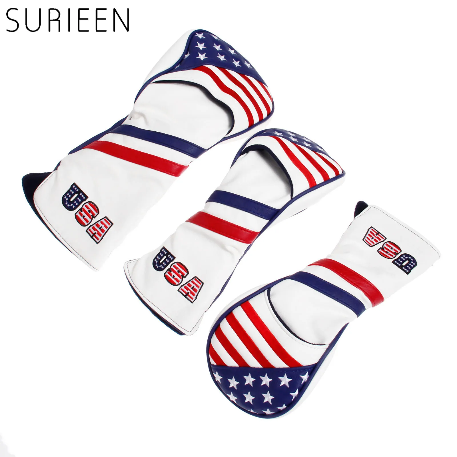 

3 Pcs PU Golf Wood Headcover With USA Stars & Stripes Flag Style For 1 Golf Driver Cover 2 Fairway Club Head Covers Protect Set