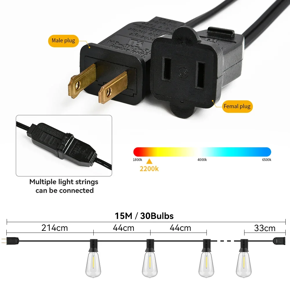 Светодиодная гирлянда 10 футов, 10 светодиодов, IP65, наружная фотогирлянда, Рождественская уличная гирлянда для сада, свадьбы, кафе, заднего двора, декоративная строка