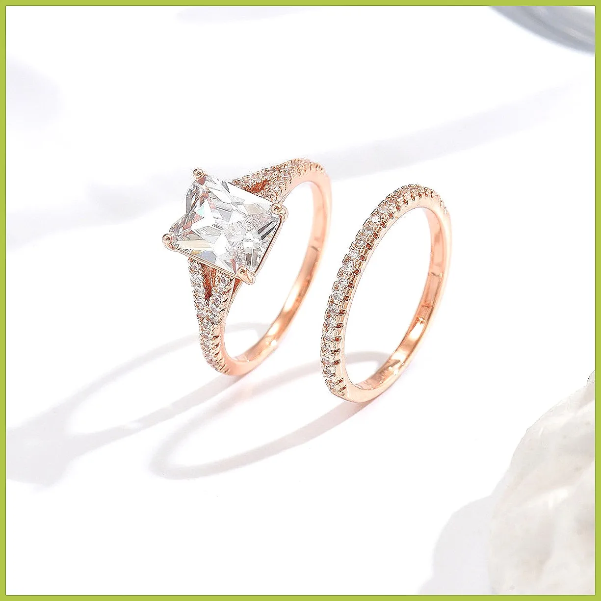 [Hot-selling] Square zircon super flash wedding ring set, light luxury high-end diamond ring, women's jewelry gift
