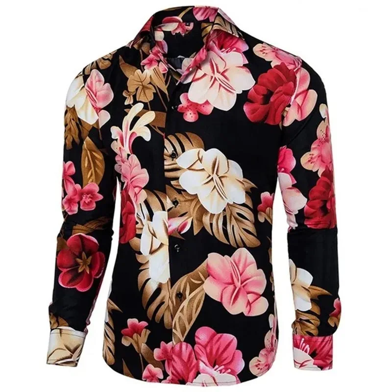 Flower Men Long Sleeve Printed Shirts For Mens Social Luxury Man Designer Clothes Hawaiian Fashion Elegant Classic Tees Women