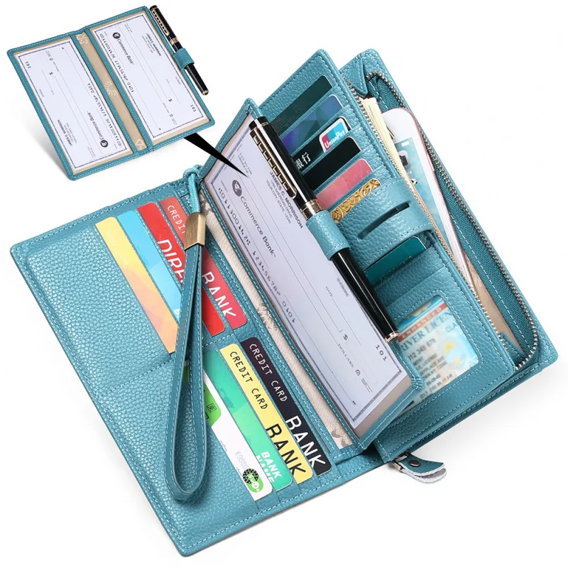 Western Candy Color Zipper Hasp Wrist Women Wallet Large Capacity Many Card Slot Leather Purse for Ladies