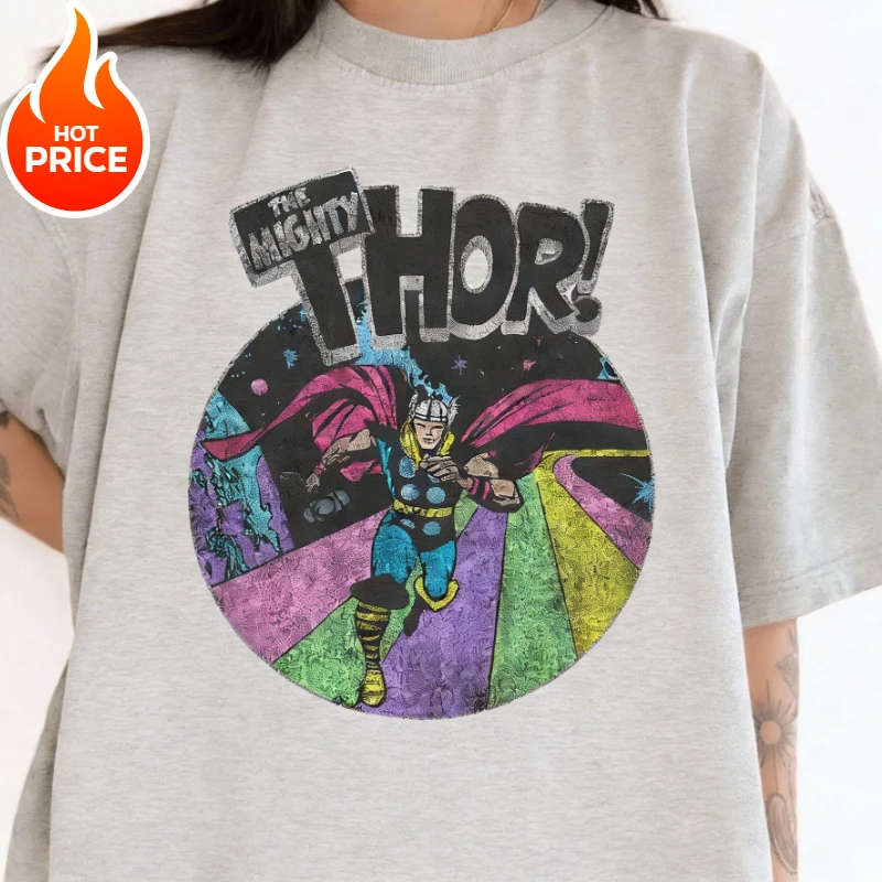 

Футболка Thor Marvel для мальчиков и девочек, летняя, 2026, оверсайз, для всей семьи, винтажная, повседневная, мужская и женская, с коротким рукавом, Y2K