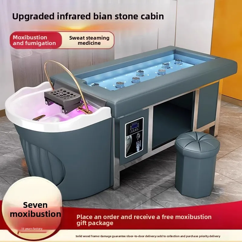 Smokeless moxibustion water circulation shampoo bed, integrated head treatment bed for whole body physiotherapy and beauty salon