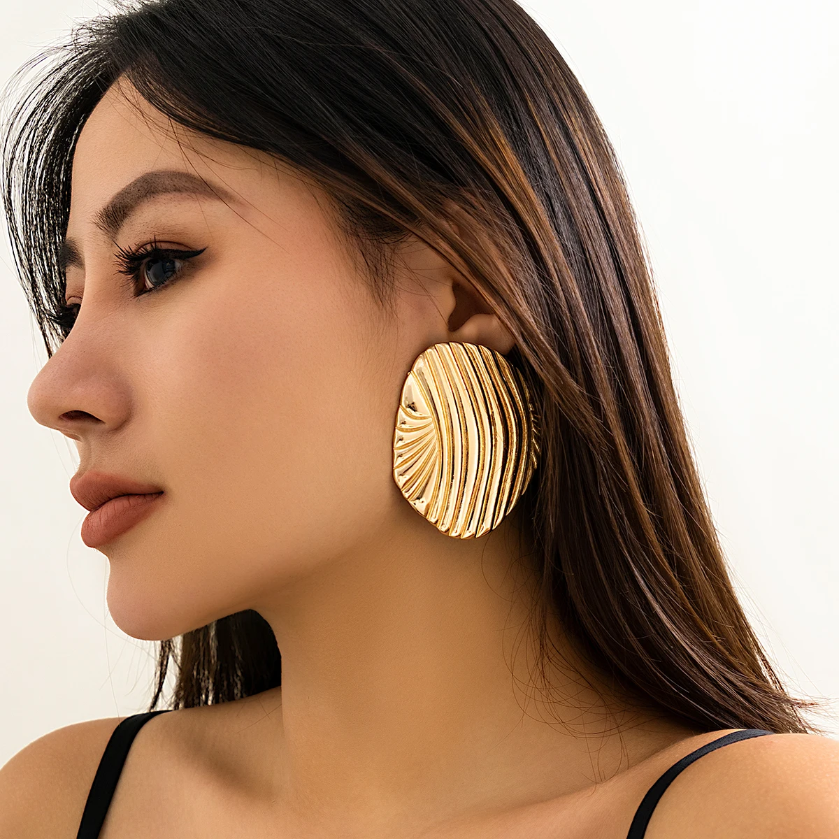 IngeSight.Z Vintage Metal Big Oval Stripe Stud Earrings for Women Punk Gold Color Geometric Earrings Party Jewelry Gift 2023