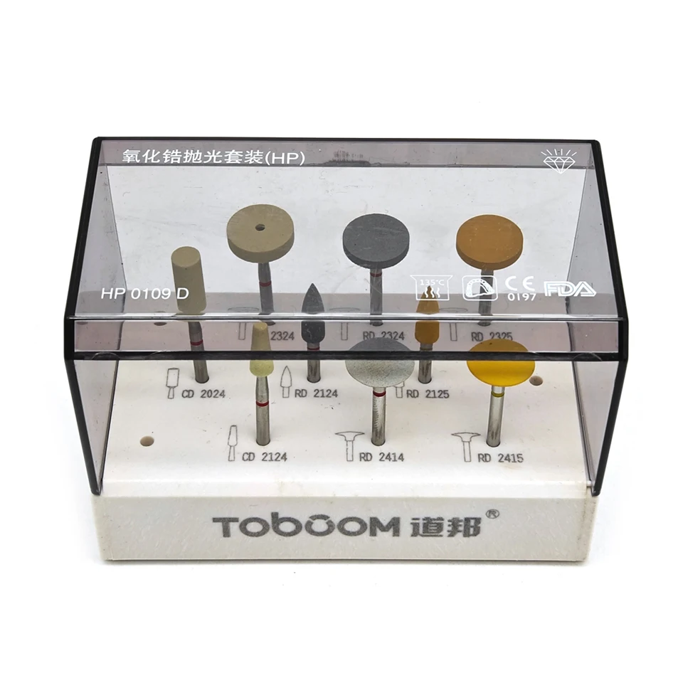

Toboom 9pcs Dental Zirconia Ceramic Polishing Kit HP Shank Lab Diamond Grinder System Extraoral Zirconia Workpiece Fine Grinding