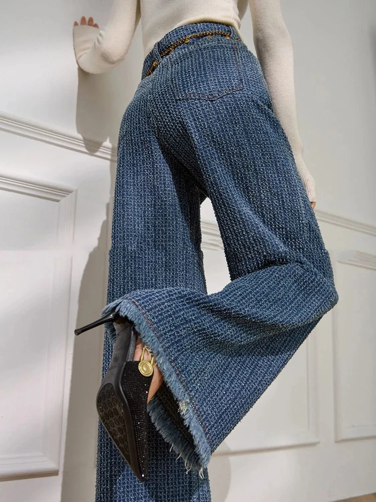 Autumn Elegant Tassel Pants Women High Waist Office Lady Vintage Wide Leg Trouser Female Loose Casual All Match Straight Pants