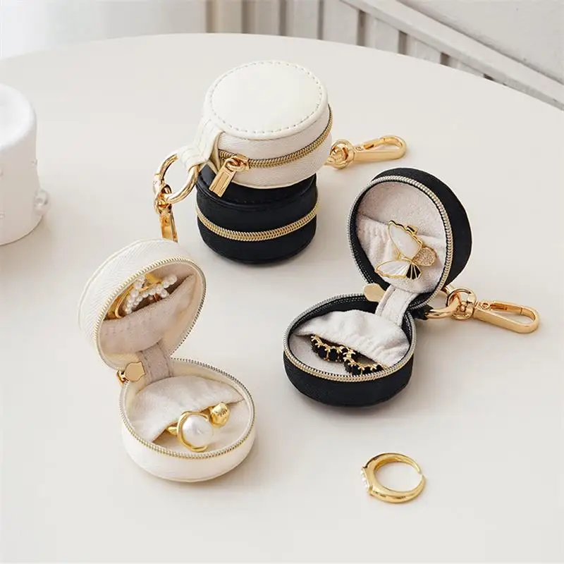 Mini Jewelry Storage Box Portable Travel Zipper PU Multi-Layer Earring Necklace Storage Case Ring Organizer Jewelry Display Case