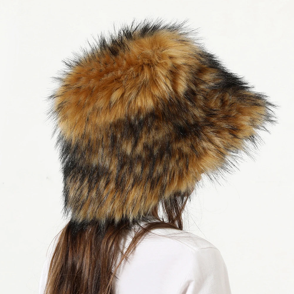 Faux Fur Bucket Hat Winter Warm Furry Hats for Women Lady Thicken Bob Panama Outdoor Fisherman Hats Caps Girls