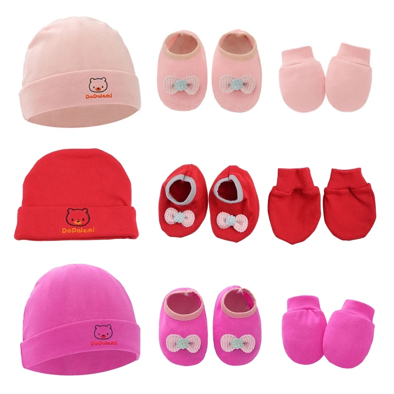 1 conjunto bebê anti riscar luvas chapéu capa de pé conjunto algodão macio recém nascido sem risco mitenes meias gorro boné nightcap