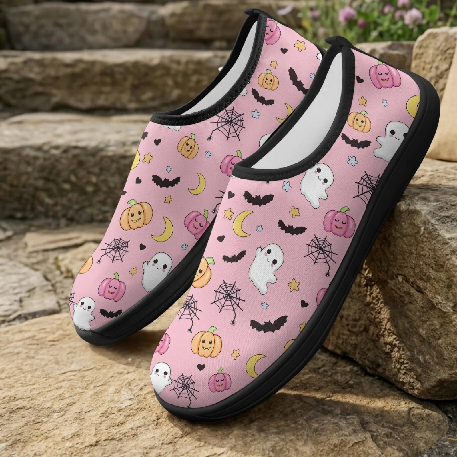 PENSTROLL Pumpkin Ghost Print New Design Athletic Sneakers Polyester & EVA Zero Drop Shoes Non Slip Casual Shoes for Men