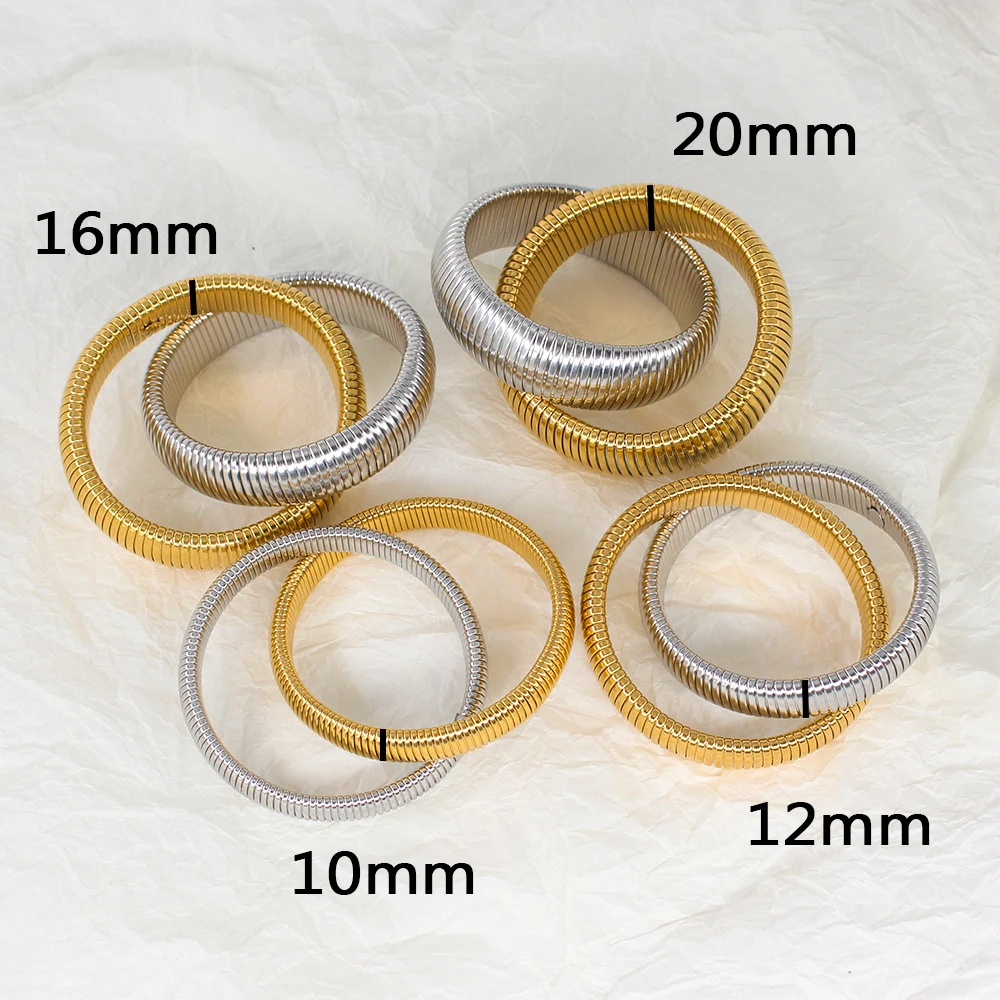 Trendy Stainless Steel Double-Layer Elastic Bracelet for Women Hip Hop Spiral Waterproof Bangle