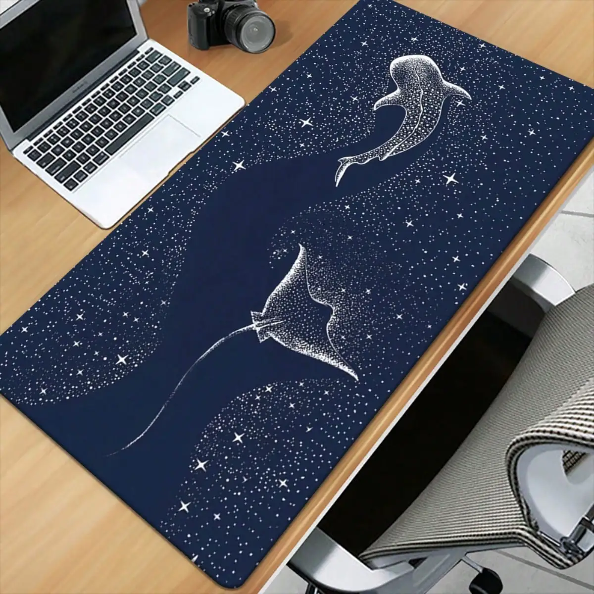 1pc Whale Shark Printed Desk Mat - XXL Gaming Mouse Pad, Multipurpose Keyboard Pad, Durable Rubber Base, Starry Sky Design, Suitable For Office And Home