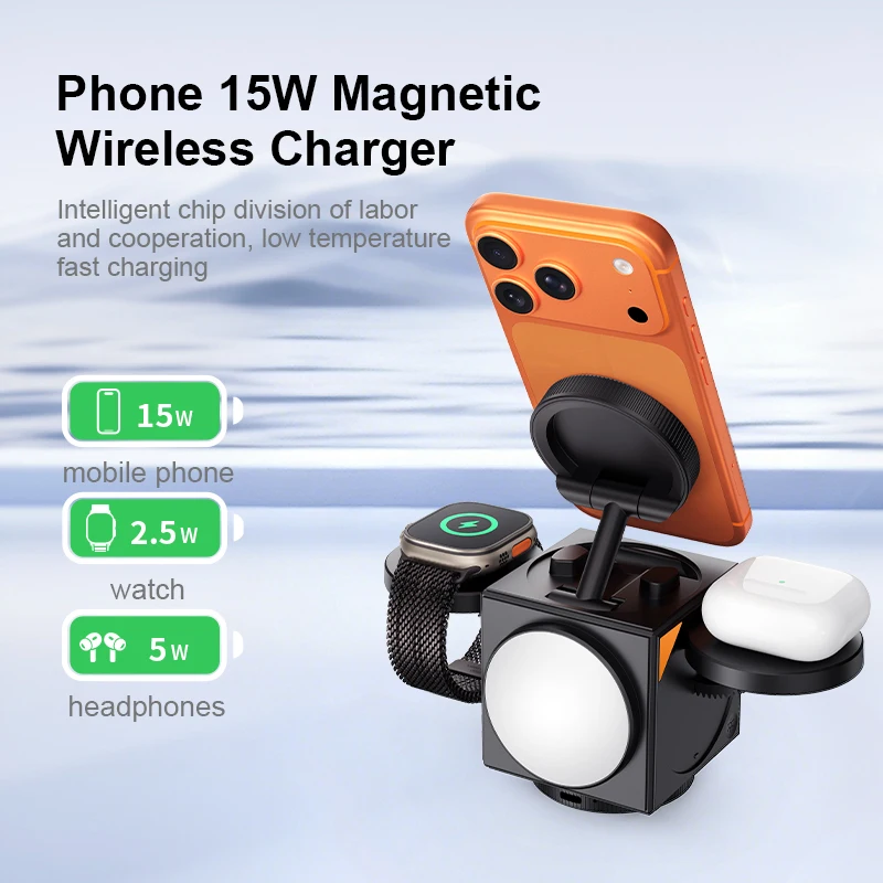 New Truly Qi 4 In 1 Magnetic Touch Button Wireless Charger For Android iPhone iWatch Airpods Magsafe Fast Charging Dock Station