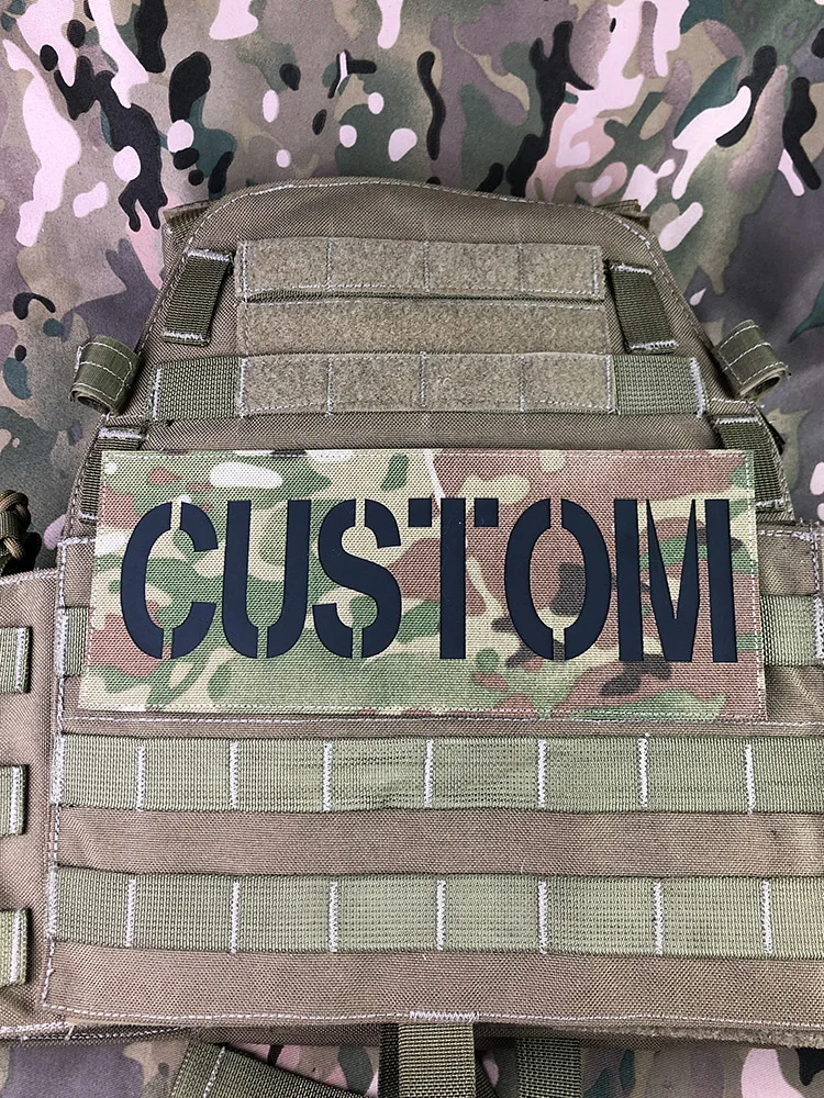 25cm Custom Laser Cut IR IFF Infrared Reflection Back Patch Name Tapes Black Letters Morale Tactics Military Airsoft