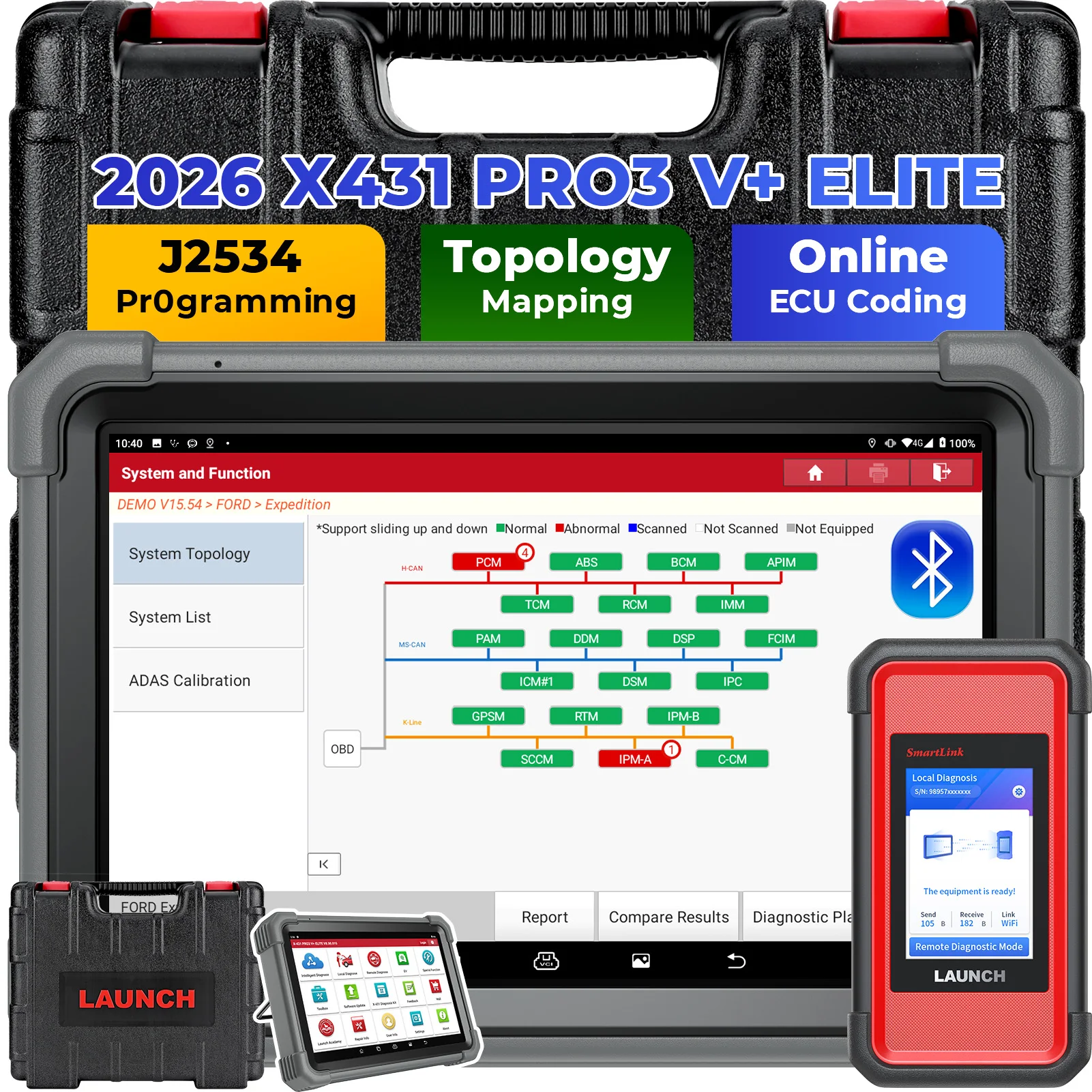 LAUNCH OBD2 Diagnostic Scanner All System Scan ECU Coding J2534 Bidirectional Topology 60+ Reset CANFD/DOIP D-PDU 2-Year Update Smartlink C HD Truck