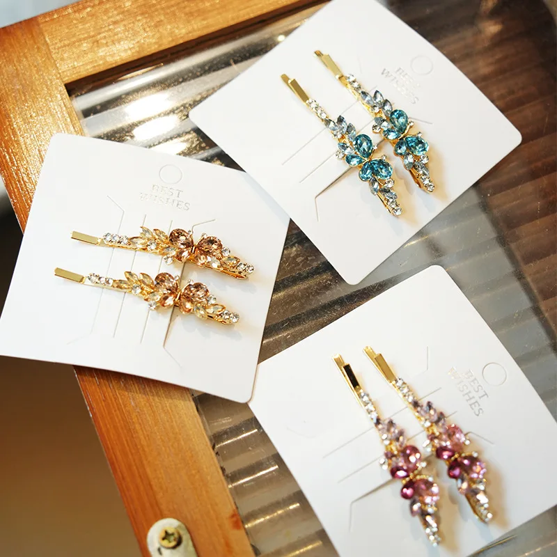 Crystal Bow Flower Snap Hair Clip for Women Multi Color Rhinestone Delicate Elegant Side Bangs Barrette Non Slip Lightweight