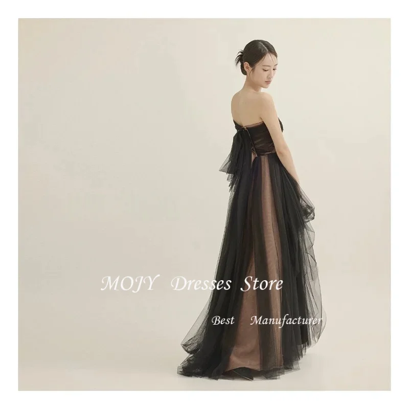 Mojy personalizado simples preto praia coreia senhora vestidos de baile tule um ombro até o chão vestido de noite formal 이