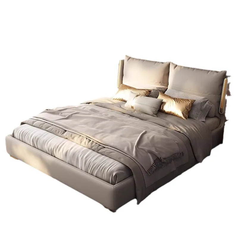 سرير جلدي صامت فاخر وخفيف الوزن وحديث وبسيط من الخشب الصلب الأوروبي وغرفة نوم رئيسية مزدوجة في الغلاف الجوي #5