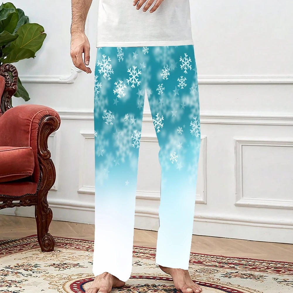 Snowflake Pajama Pants Mens Womens Lounge Pants Super Soft Unisex Sleep Pajama Bottoms with Pockets Drawstring