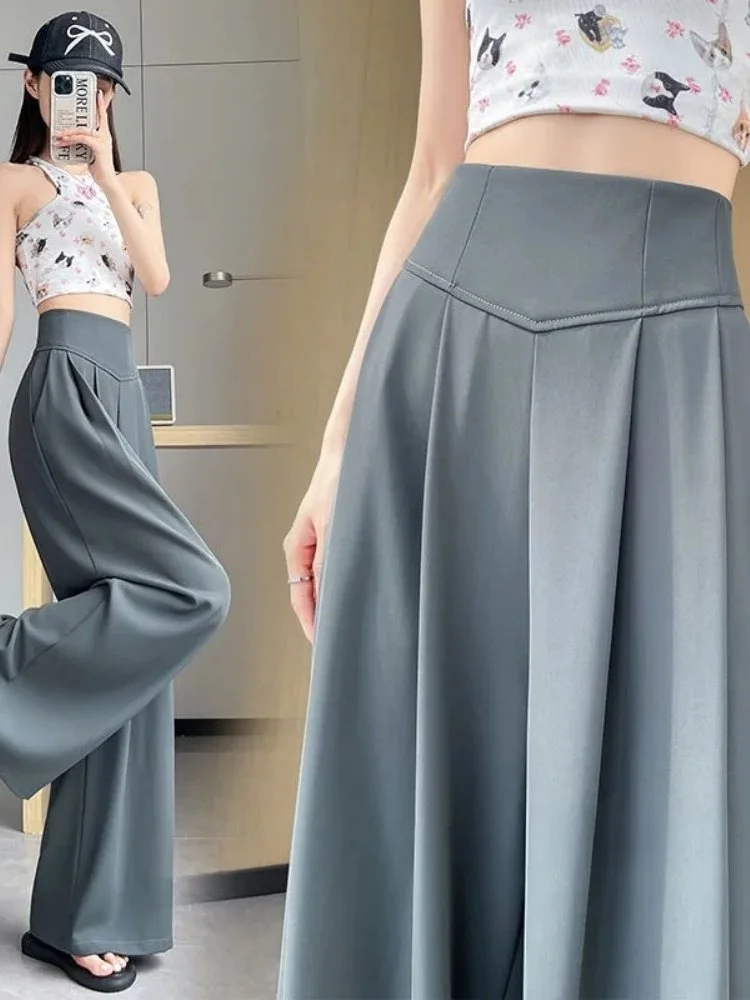 

High Waist Wide Leg Straight Casual Loose Floor Length Pants Women's Suit Pants Korean Sle Cotton Blend Polyester Fiber