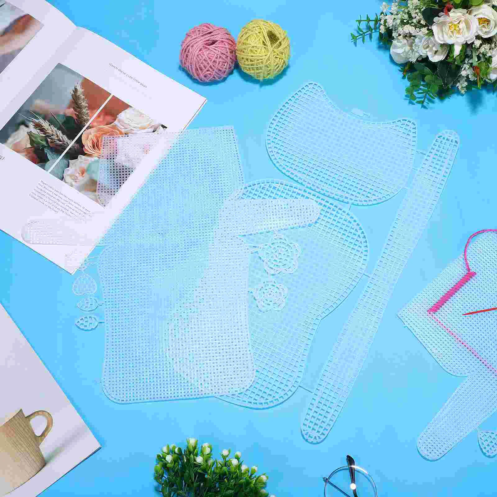 6 Pcs DIY Plastic Mesh Canvas Sheet Woven Handbag Crib Accessories Halloween Making Supplies Clear Wallet White