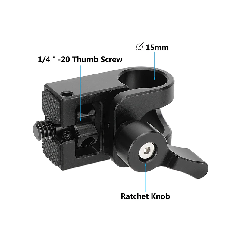 CAMVATE Soporte de abrazadera de varilla única de 15 mm con montaje de tornillo de pulgar de 1/4 "-20 para cámara DSLR/plataforma de jaula de monitor, sistema de soporte de varilla de 15 mm