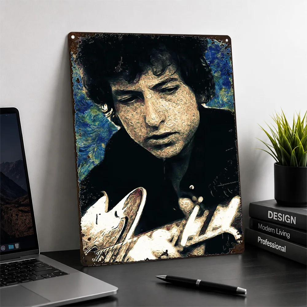 Bob Dylan Singing Closeup Printed Poster Starry Night Inspired Wall Art For Bedroom Personalized Aluminum Metal Sign Fan Gift
