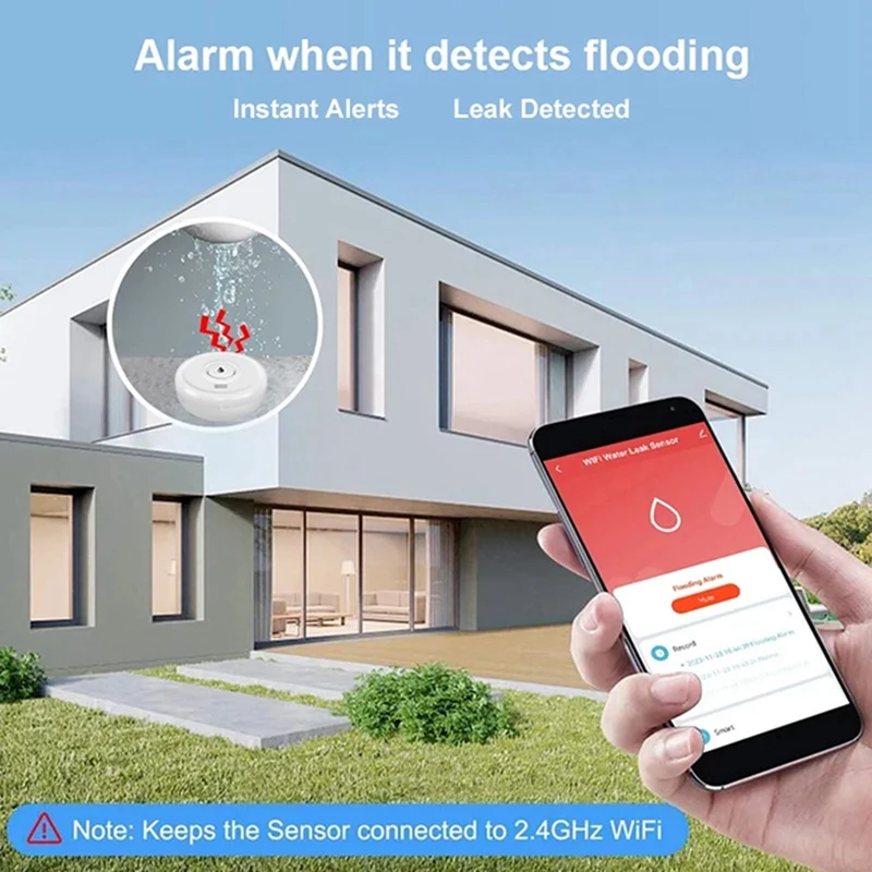 Latestt Tuya Wifi Flood Sensor Smart Life App Water Leak Sensor Detection Loudly Sound Alarm Linkage Alert Application