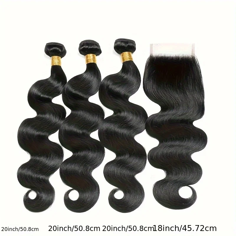 Capelli dell'onda del corpo 3 pacchi con chiusura in pizzo 4x4 Estensioni dei capelli umani al 100% Onda del corpo peruviana con chiusura Parte libera può essere tinta
