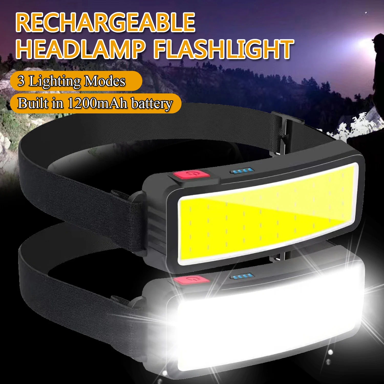 

COB floodlight headlamps with built-in 1200mah battery USB charging household portable LED flashlight outdoor fishing headlights