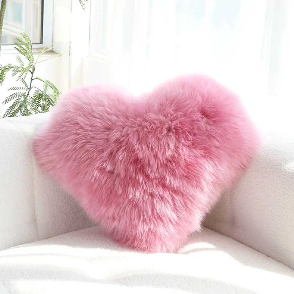 CX-D-191A Heart Design Warm Winter Bed Sofa Seat Cushions Real Australia Fur Sheep Skin Cushion Pillow Cover