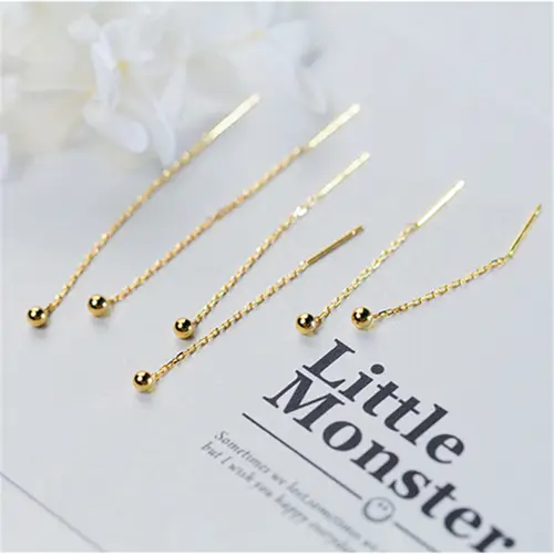 WANTME 925 Sterling Silver Chain Tassel Bead Drop Earrings for Women Fashion Minimalist Charm Ear Wires Line Girl Jewelry Gift - Image 4