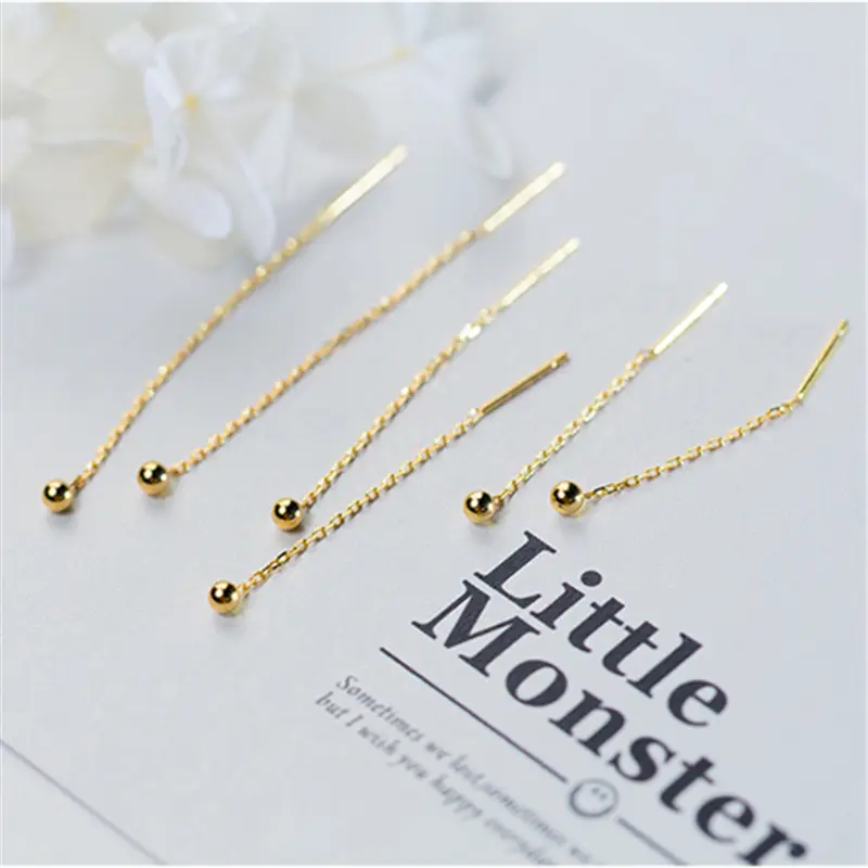 WANTME 925 Sterling Silver Chain Tassel Bead Drop Earrings for Women Fashion Minimalist Charm Ear Wires Line Girl Jewelry Gift - Image 4