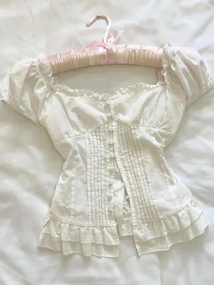 

Original Retro Pure Desire White irt Top Design Sensation Slimming Summer Korean Sle Commute Cotton Blend ort Sve