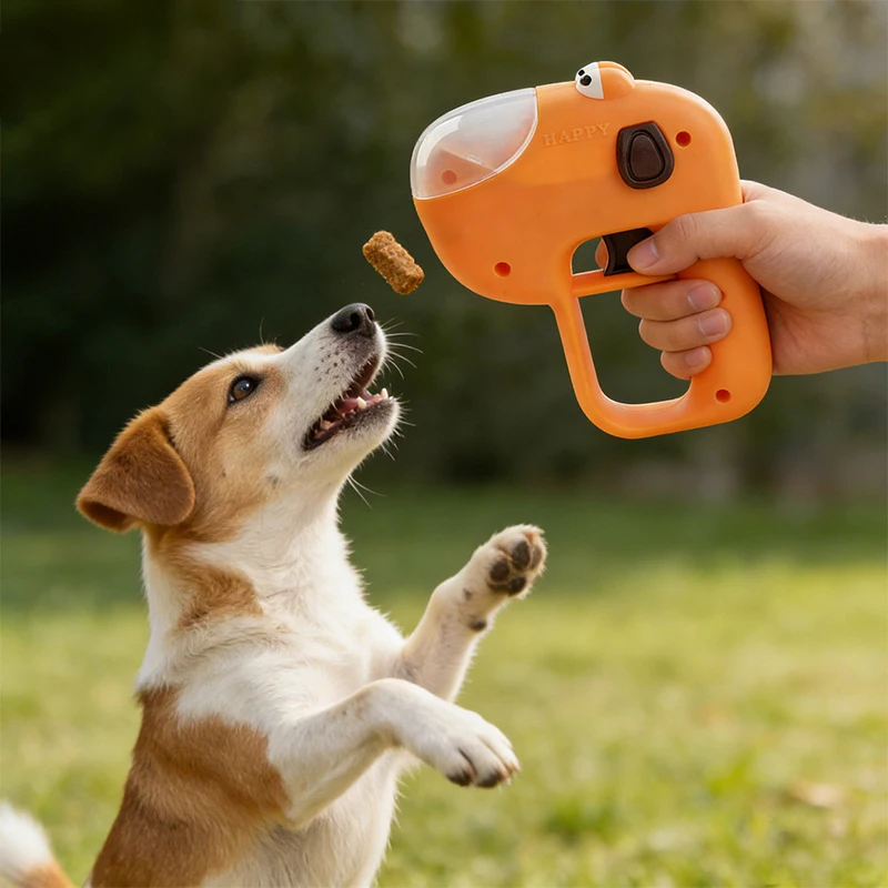 

Interactive Dog Treat Launcher Toy with Transparent Lid Portable Outdoor Training Puzzle Pet Food Feeder for Bonding & Playing