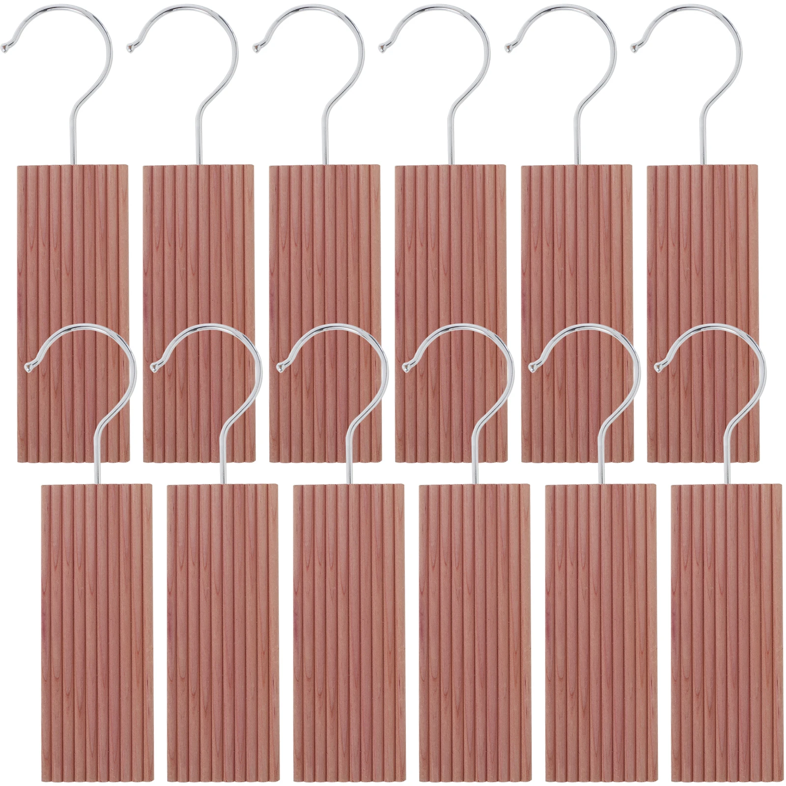 12 Pcs Cedar Blocks with 12 Hook Hanger Red Cedar Hang Ups for Clothes Storage Natural Aromatic Cedar Long-lasting Scent Cedar