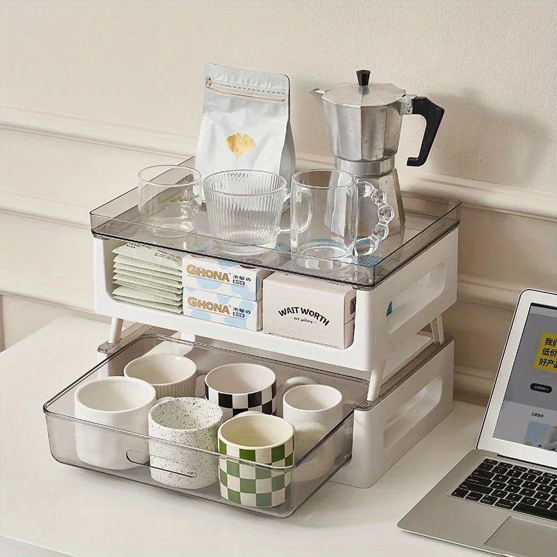 Multi Drawer Coffee Station Storage Rack Cups Snacks Makeup Shelf Home Organizer Tea Bag Espresso Storage Box Room Decorations
