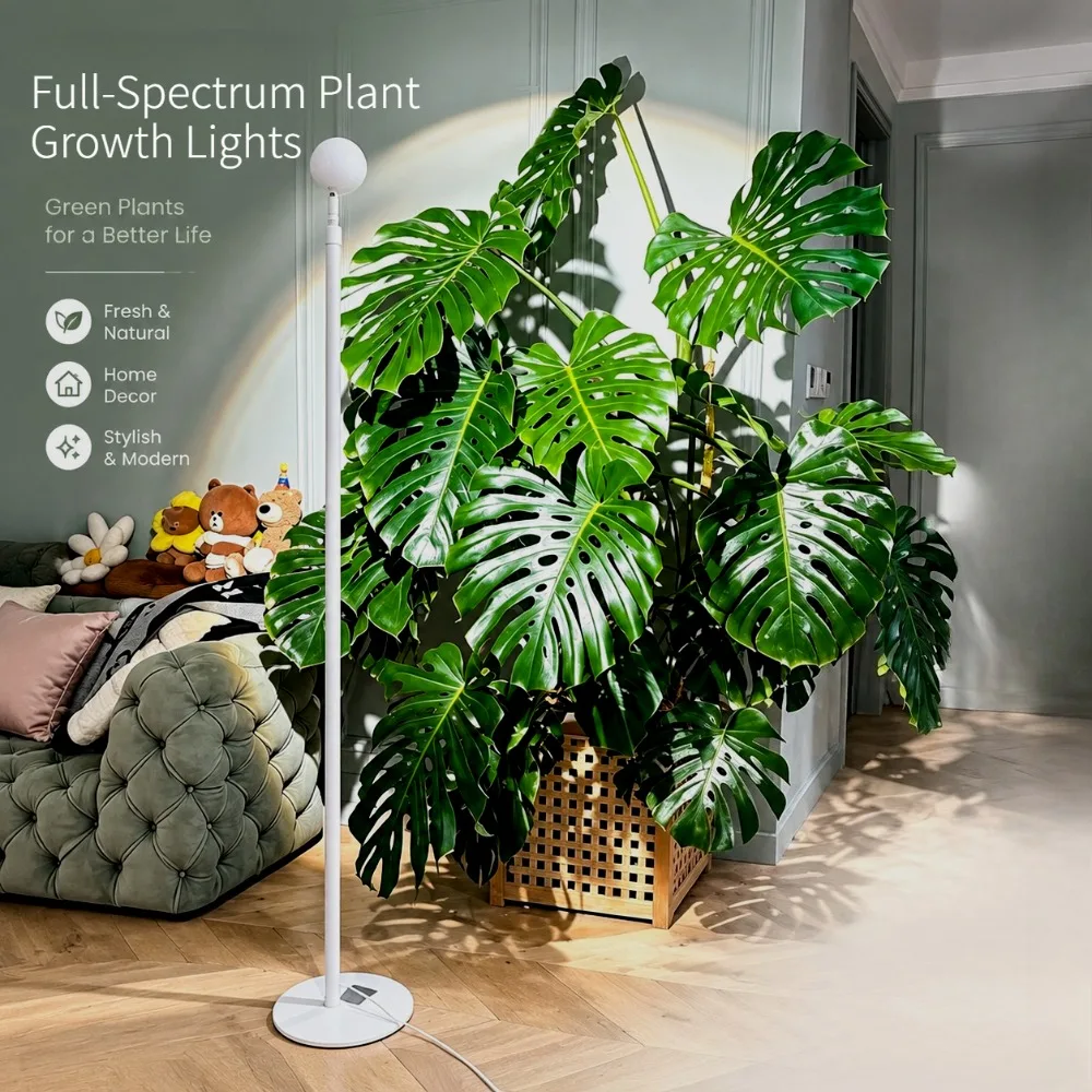 Full-Spectrum LED Floor-Standing Plant Grow Light Three-Speed Timer-Controlled Retractable Grow Light Suitable for Indoor Plants