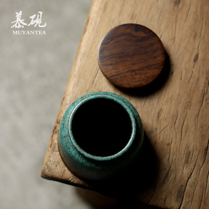 Mutaoy Japanese-Style Vintage With Creative Ebony Lid, Small Container, Zen-Inspired Setting, Pu'er Tea Canister